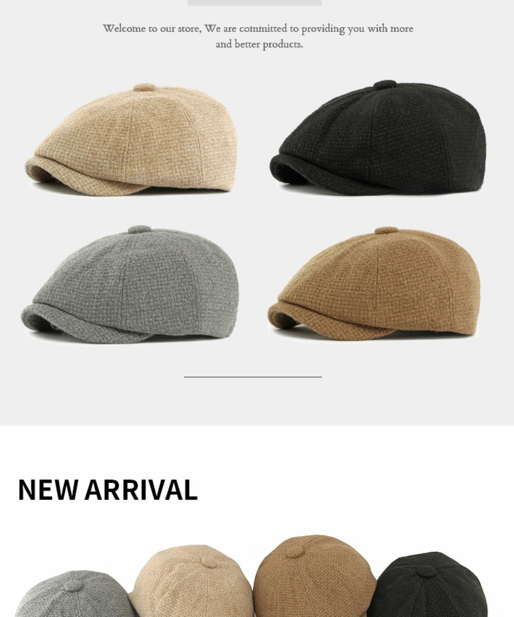 HT4888 Berets Herbst Winter Wolle Mischung Hüte für Männer Frauen Künstler Maler Baskenmütze Hut Männlich Weiblich Flache Kappe Ivy Achteckige Baskenmütze Kappen – Detail 1