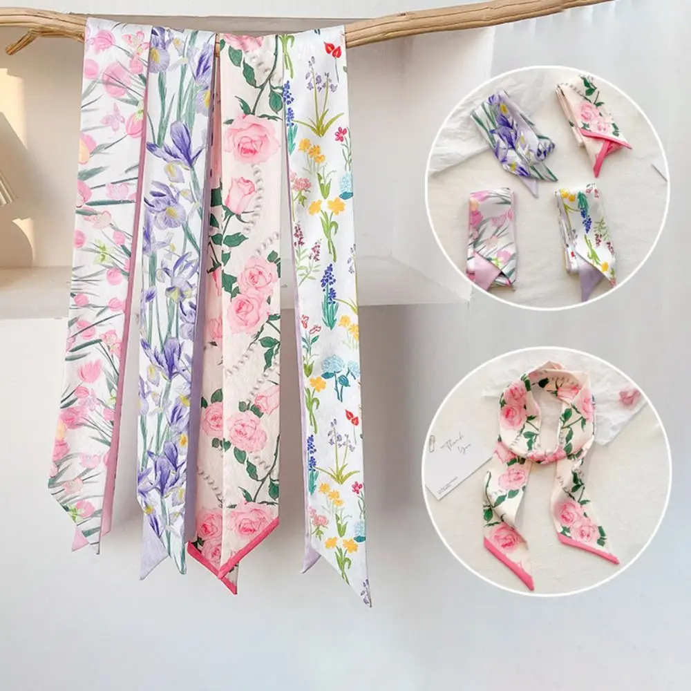 Retro Floral Headband Oil Painting Chinese Style Hair Ribbon Scarf Ribbon Butterfly Tie Hair