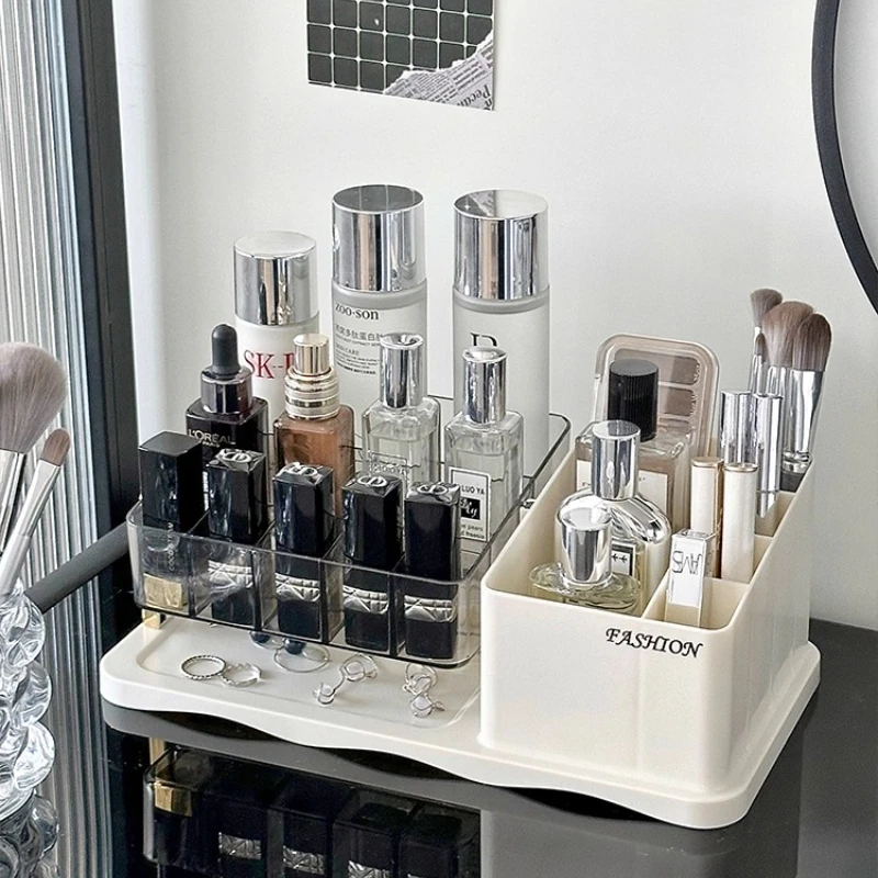 Luxury Cosmetic Organizer Makeup Storage Box Desktop Dressing Table Perfume Lipstick Makeup Brush Grids Rotating Storage Rack