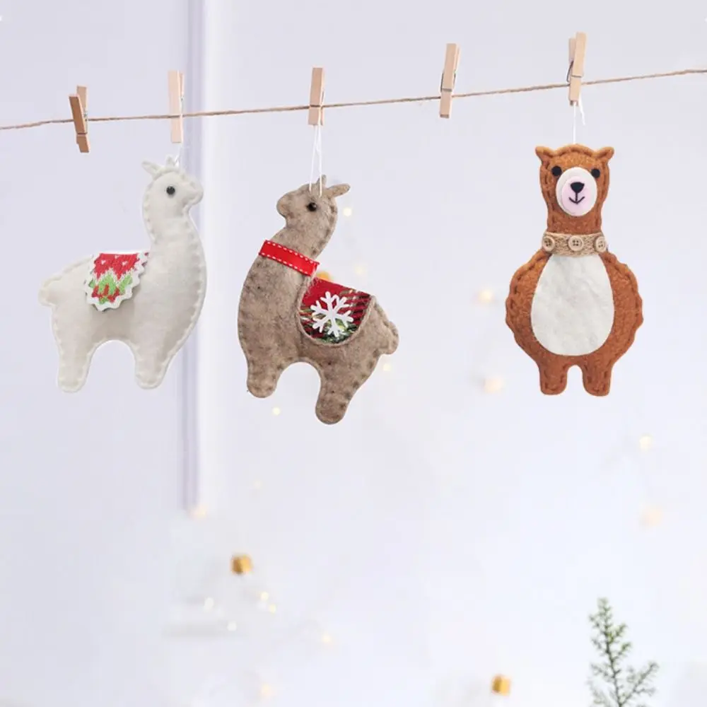 4pcs/set Mini Alpaca Christmas Tree Pendant Felt/Nonwovens Cartoon Alpaca Wool Felt Pendant Hanging Decorative