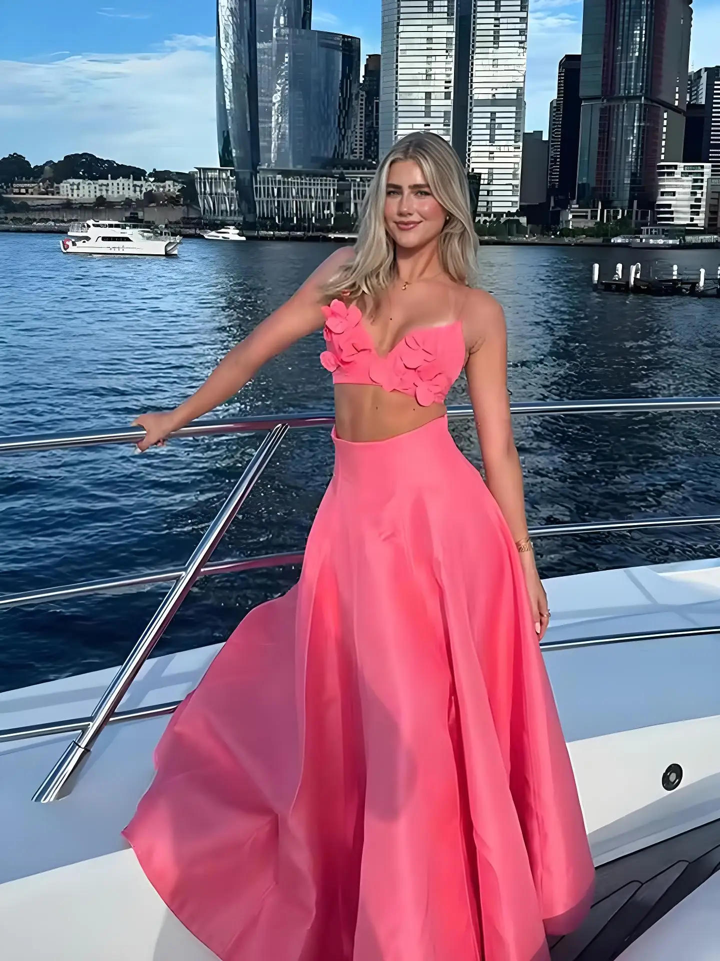 VEITCHE الربيع الصيف النساء الوردي زهرة اقتصاص تنورة مجموعة موضة عالية الخصر تنورة طويلة 2 قطعة دعوى مهنة الشاطئ الزي