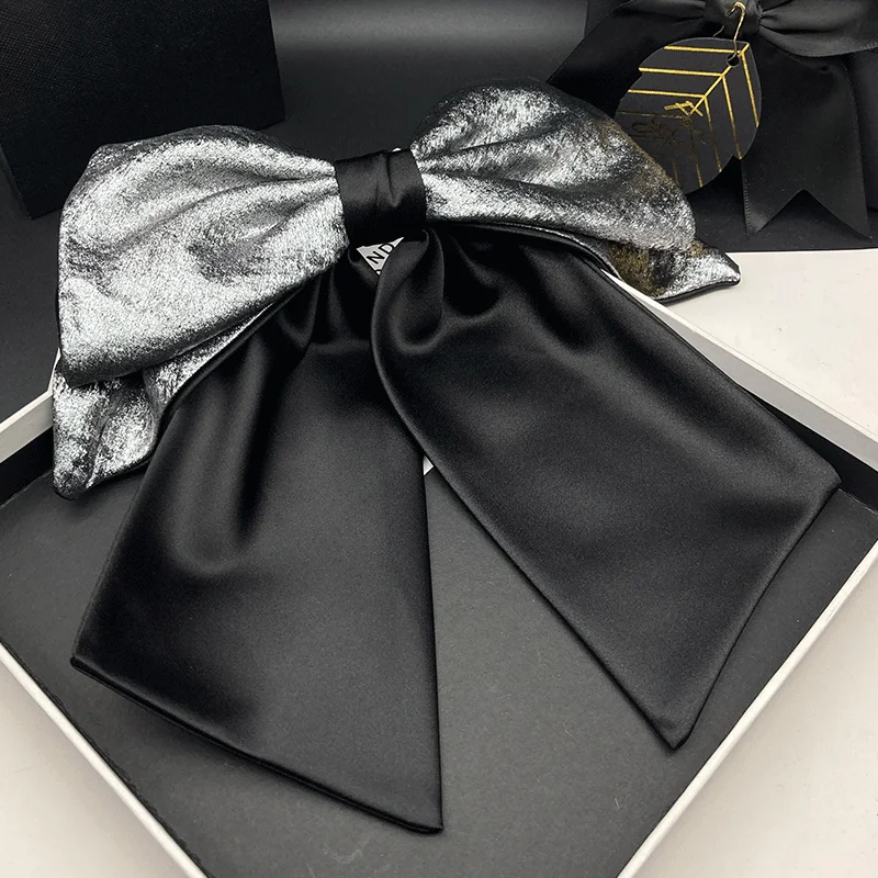 

High end large satin bow hair clip with spring clip at the back of the head, retro style top clip headwear for women