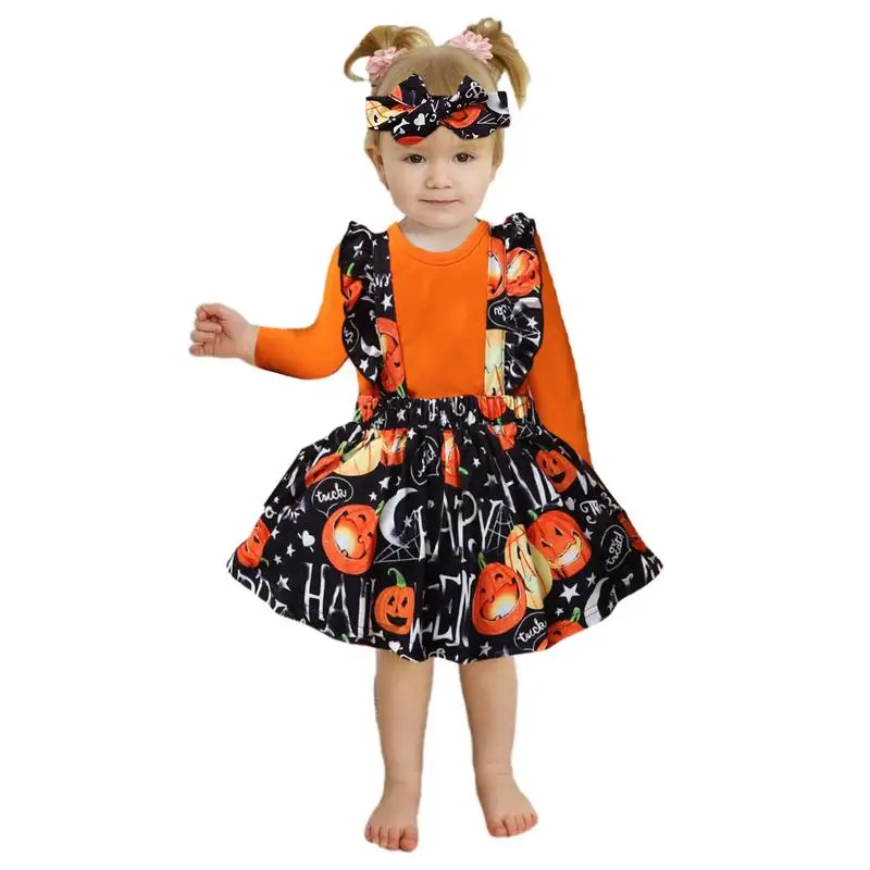 

Baby Girl Pumpkin Dress Polyester Halloween Pumpkin Romper Ruffle Long Sleeve Halloween Costumes for Parties Toddler