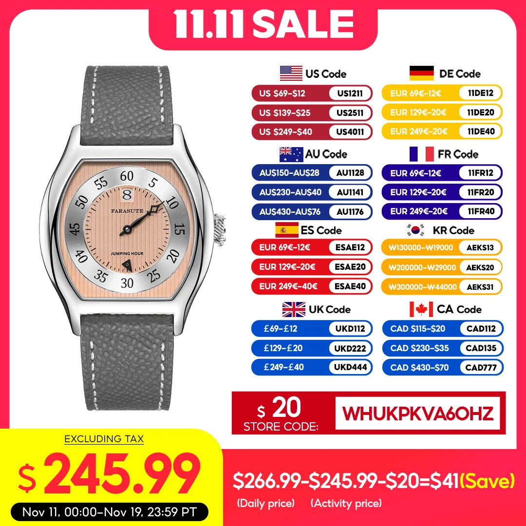 

FARASUTE Retro Jumping Hour Watch Men Classic Seagull St17 Full Automatic Movement Wristwatch Male Sapphire Montres pour hommes