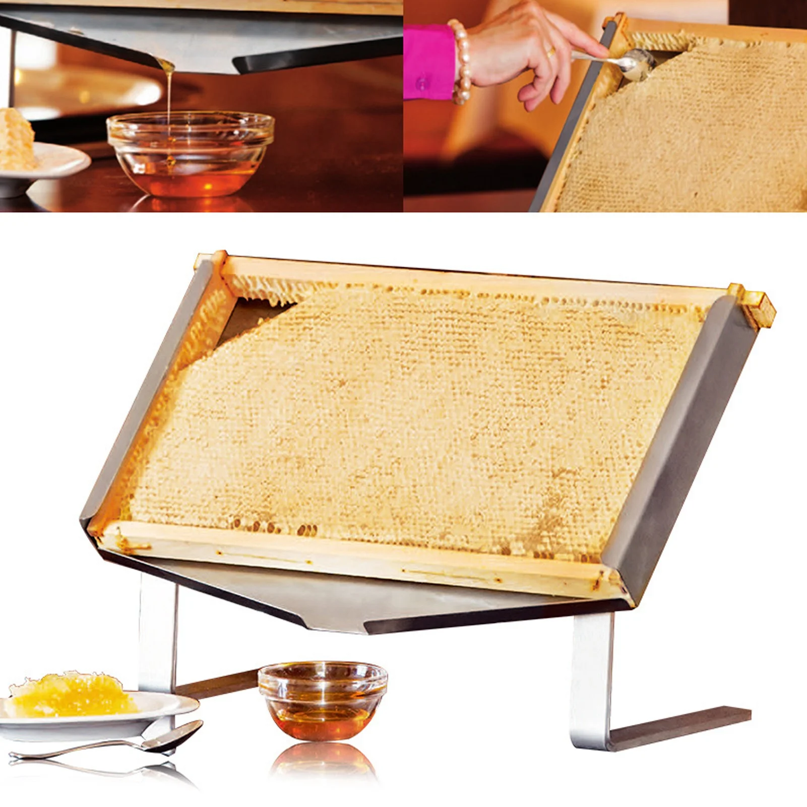 

Honeycomb Frame Display Stand Honey Uncapping Holder Frame Holder Rustproof Adjustable Leg Height Stainless Steel for Bakeries