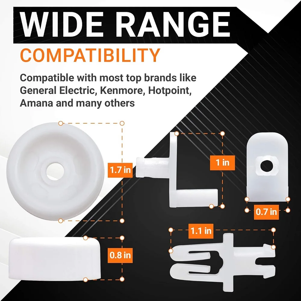 WD12X271 Dishwasher Roller Wheels & Axle (8-Pack) Compatible With Hotpoint Kenmore GE AP2039084 AH259136 EA259136 For Lower Rack