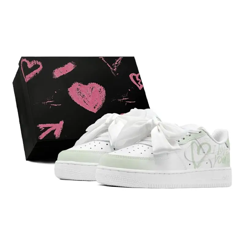 【Aanpassen】Nike Air Force 1 skateboardschoenen lage wit/groene sneakers voor dames DH2920-111