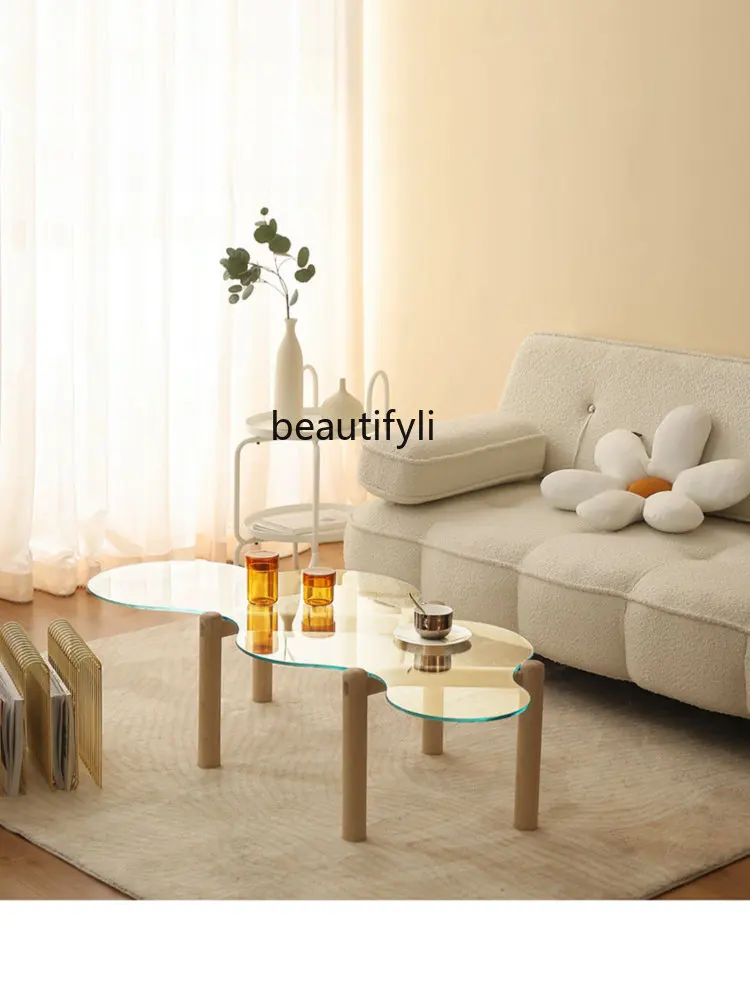 yj Water Drop Coffee Table Glass Nordic Modern Living Room Home Small Apartment Creative Table