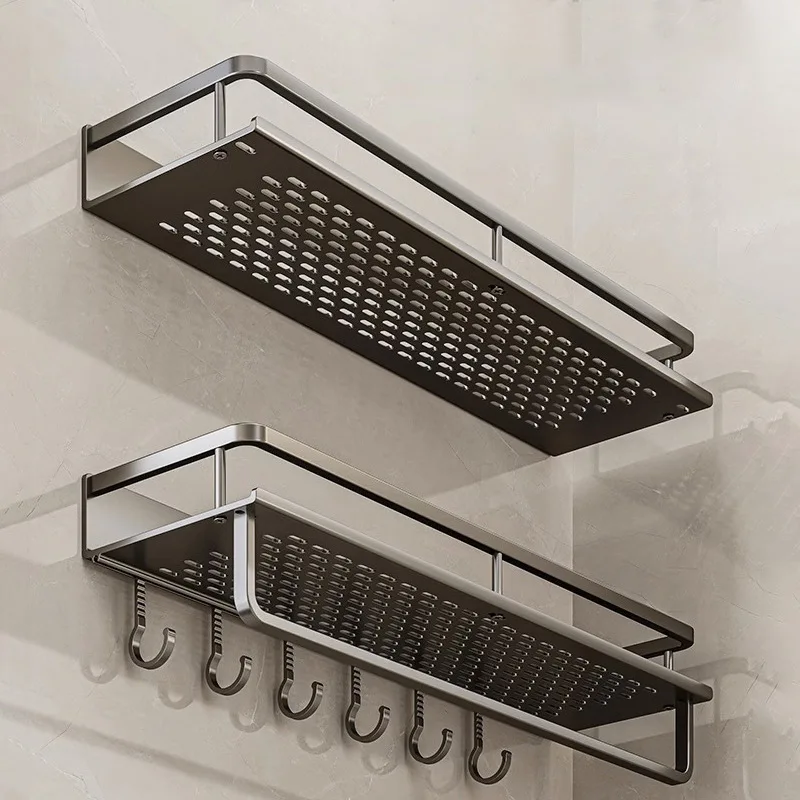 

Wall-mounted Bathroom Storage Racks, Multifunction Washroom, Perforation-free, Gun Gray, Modern, Simple Washstand, Drain Storage