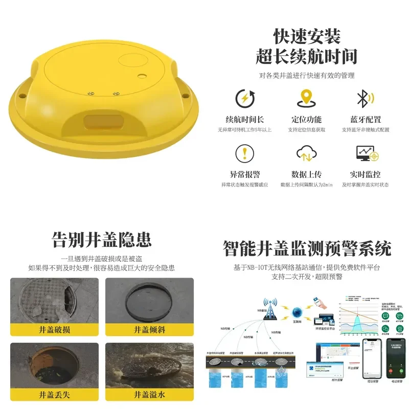 Smart Manhole Cover Monitoring Sensor Early Warning System Flood Alarm Non Contact Measurement for City Infrastructure