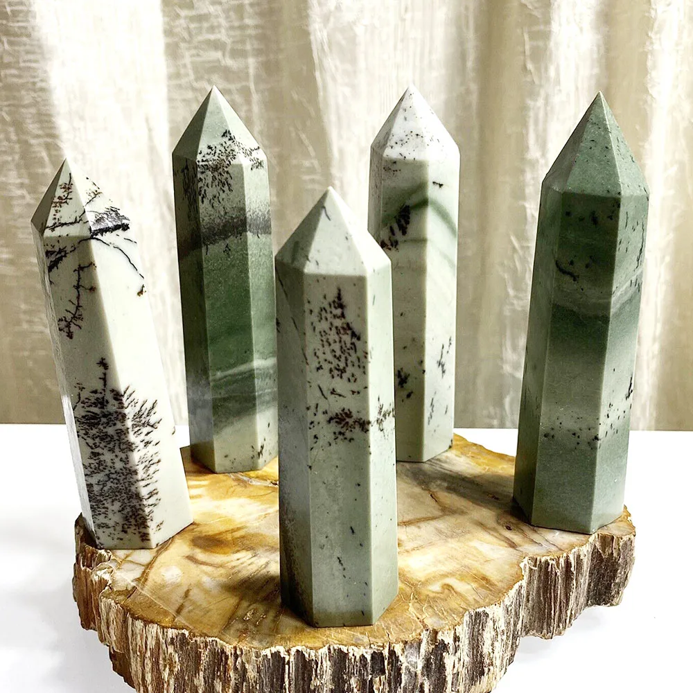 Dendritic Jade Ponto Wand, Torre de Cristal Natural Raro, Obelisco Reiki Energia Pedra, Meditação Fengshui, Decoração Home Presente, 1Pc