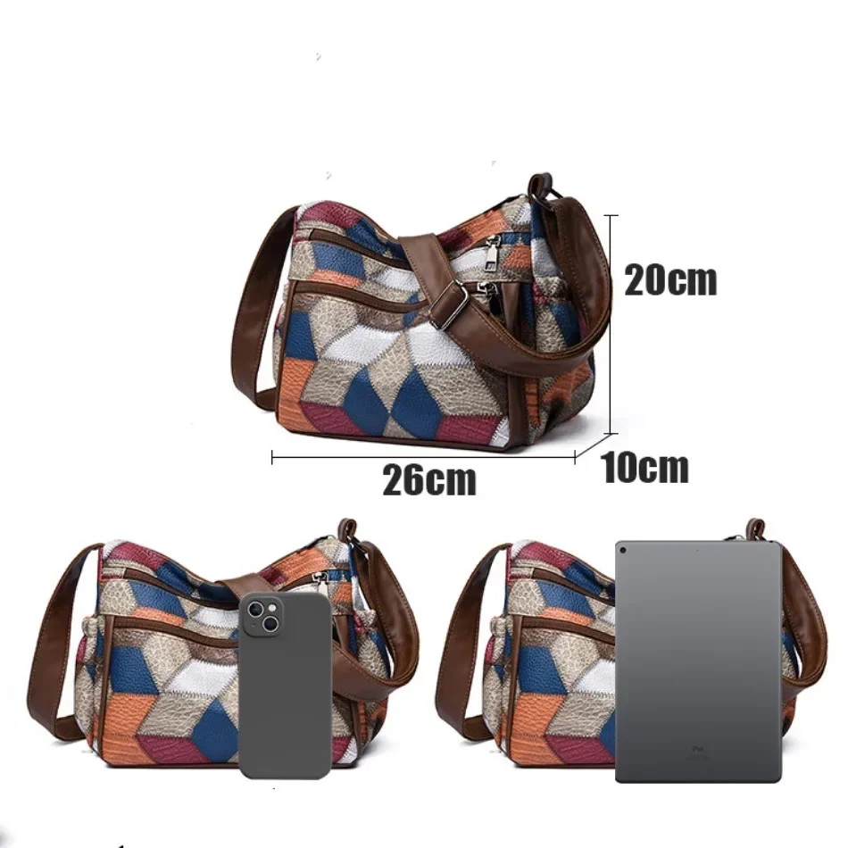 Miękkie skórzane damskie torby na ramię Crossbody dla kobiet 2024 Casual torebki damskie moda styl patchworku kobieca torba listonoszka