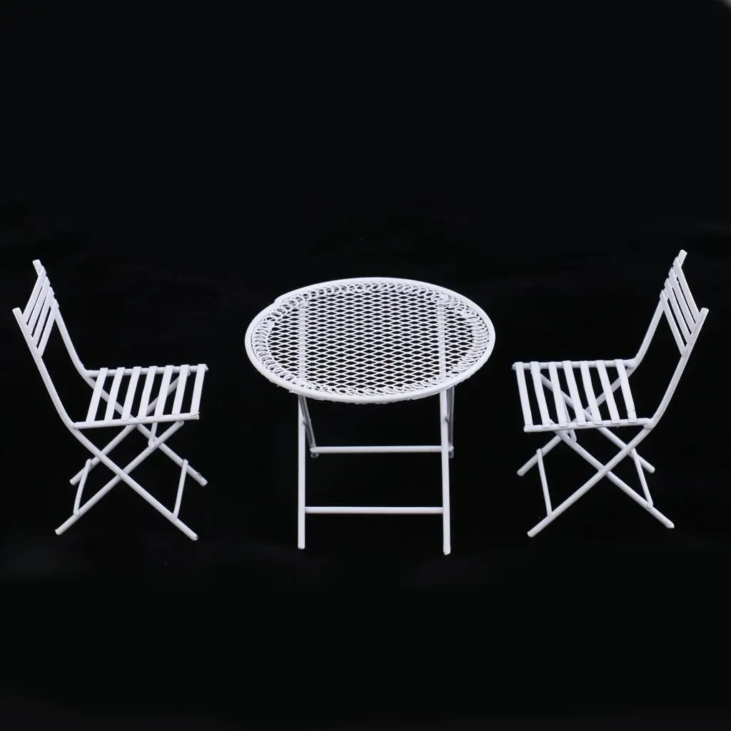 1:12th Metal White Table with 2 Chairs Dollhouse Miniature