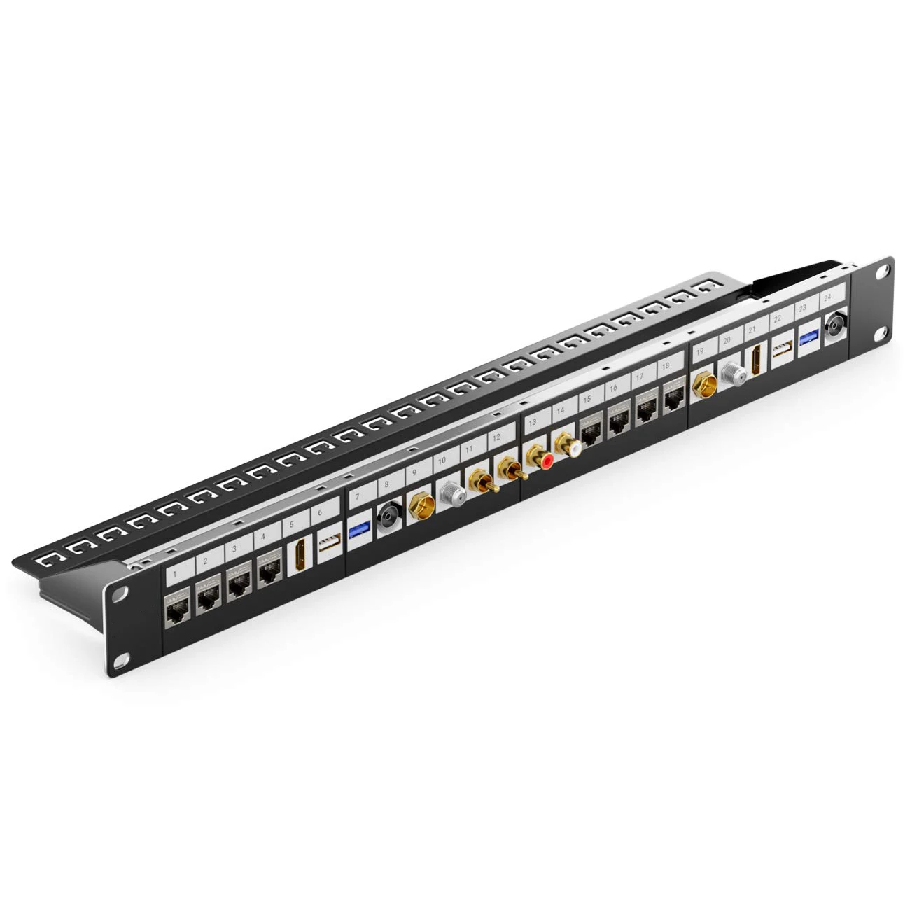 Imagem -04 - Zoerax-patch Panel Keystone com Gerenciamento de Cabos e Barra de Suporte para Jacks Keystone Wall Mount 1u 24 Port