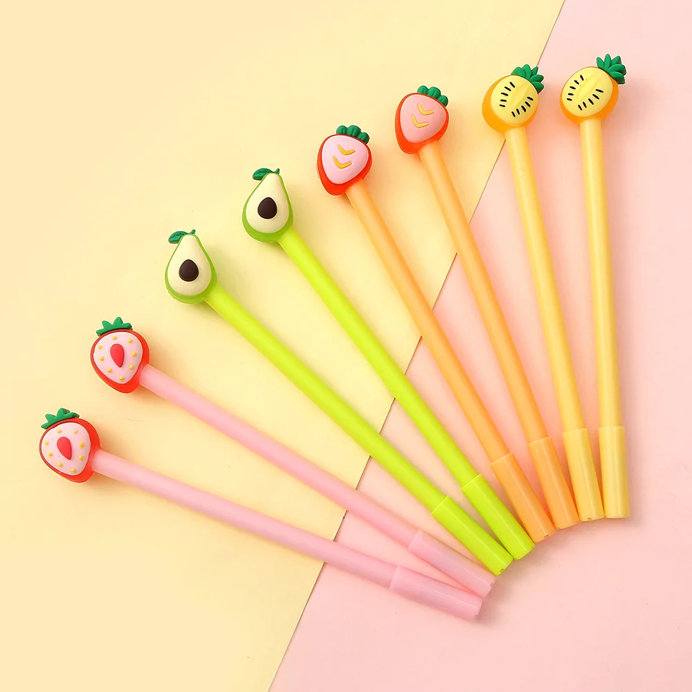 36PCS Cute Creative Cartoon Macaron Three-dimensional Fruit Shape Silicone Neutral Pen Stationery Student Fountain Pen Signature
