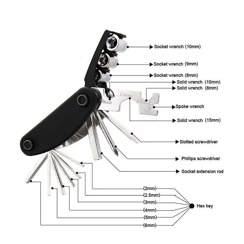 16 in 1 Cycling Tools Kit Mountain Bike Set Bicycle Hex Spoke Wrench MTB Screwdriver Road Cycle Tool Multi Repair Tool