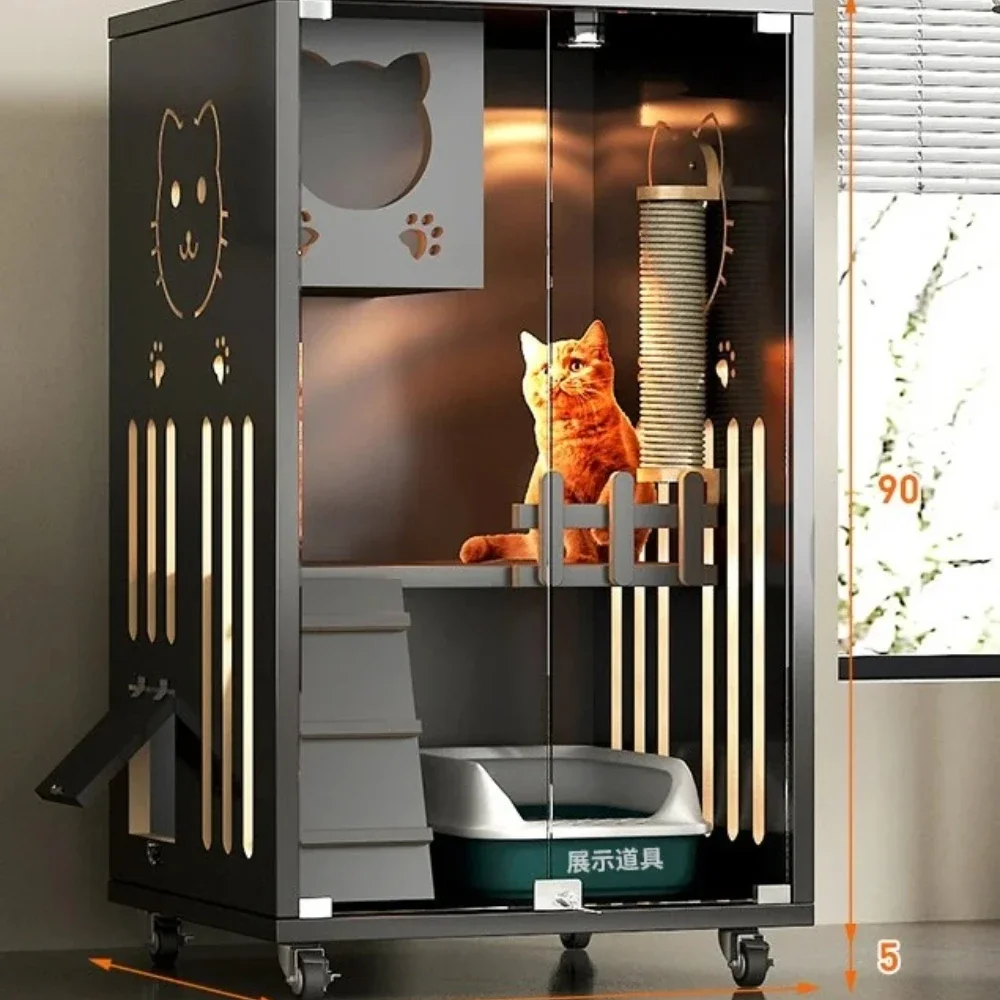 Cat Villa Cat House 90 * 60 * 125cm Extra Large Space with Cat Bin White Solid Wood Ecological Board Particle Board Material