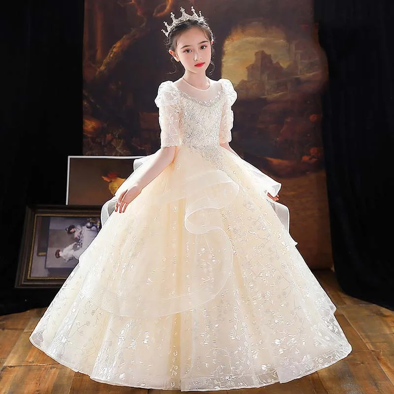 

New style high-end fashion show for foreign girls floral girl princess style dress yarn skirt host