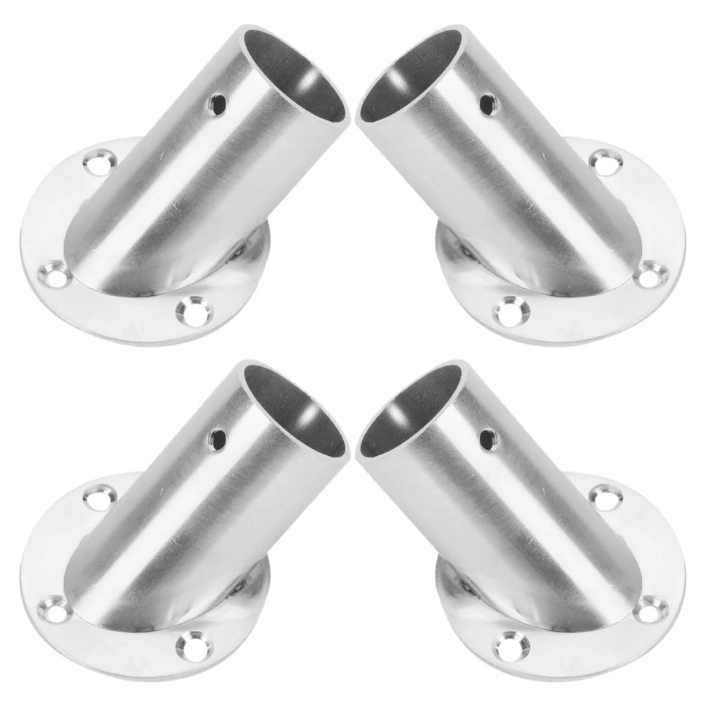 Closet Rod Holders Angled Clothes Rail Curtain Rods Socket Bracket Silver Stainless Steel