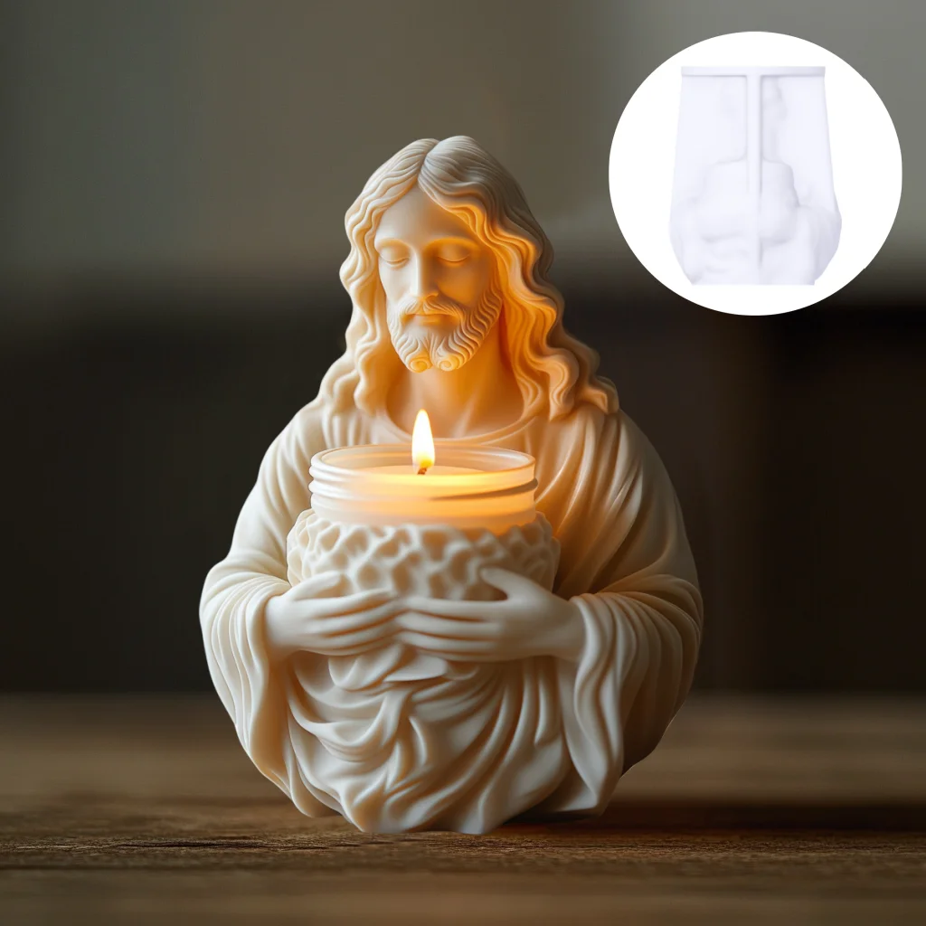 Jesus segurar vela copo resina molde de silicone deus jesus deusa maria vela copo caixa de armazenamento molde de gesso castiçal artesanato moldes
