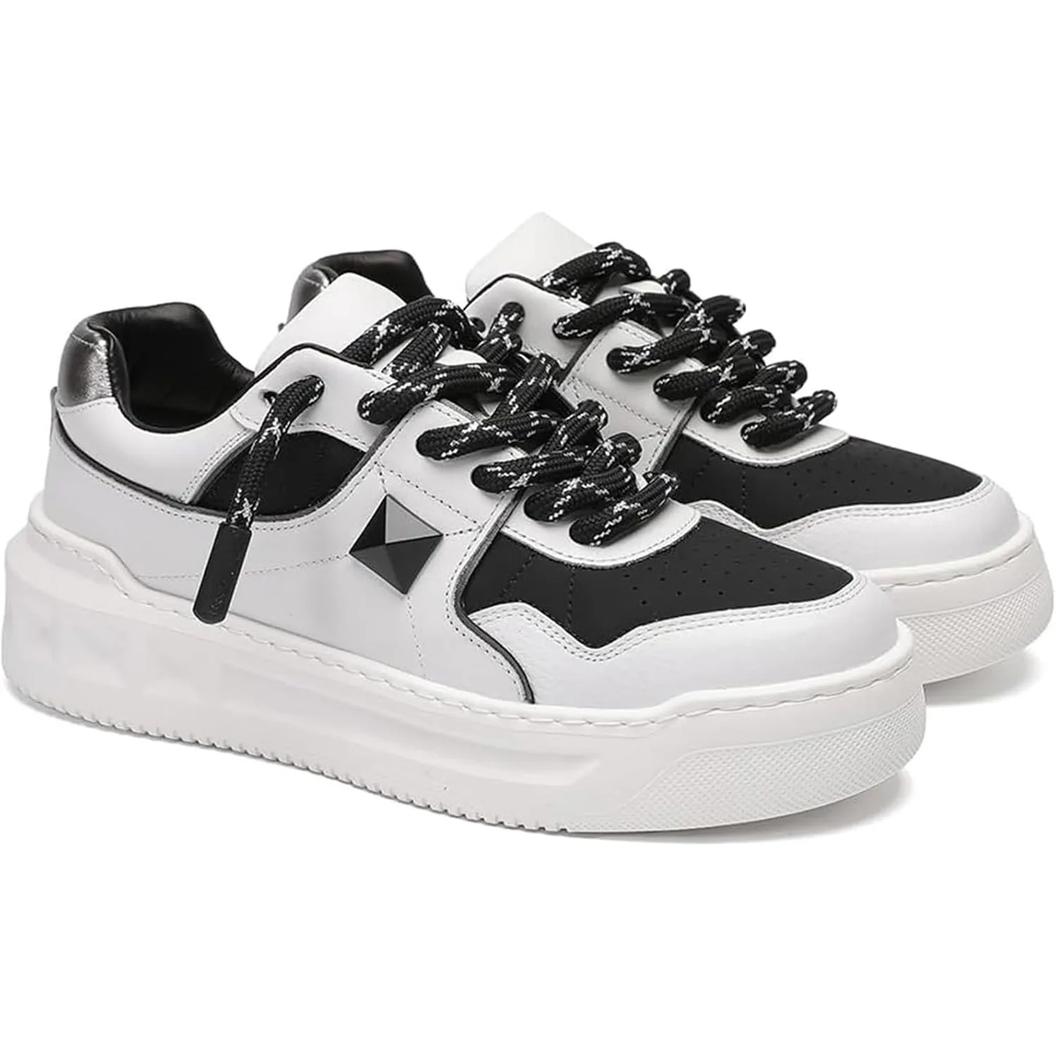 

Men's Casual Shoes Fashion Sneakers Leather Comfortable 1.6-Inch Platform Heel Lace-Up Top-Grain Subtle Tennis Walking Flat