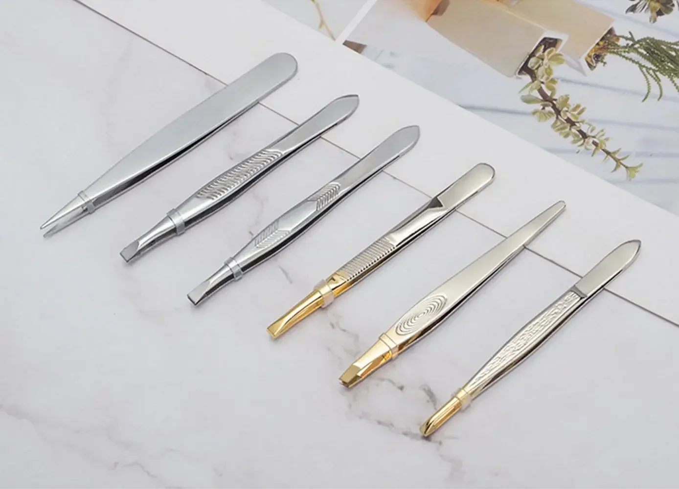 Polished Slant Tip Flat ngrown Removal Plucking Eyebrows Tweezers Hair Beards Tool Eyebrow Multipurpose