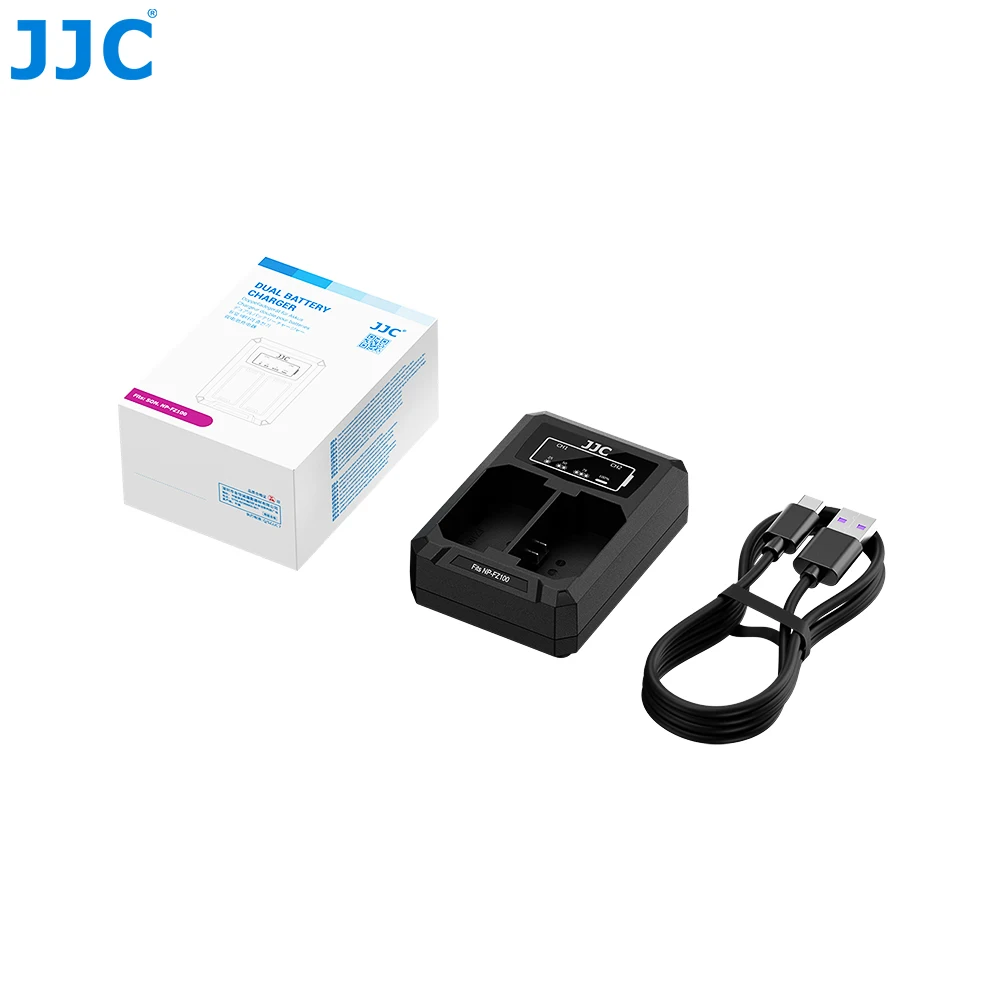 JJC USB نوع C شاحن بطارية الكاميرا المزدوجة لسوني NP-FZ100 سوني A7 III A7 IV A6700 FX3 FX30 ZV-E1 ZV-E10 II شاحن بطارية