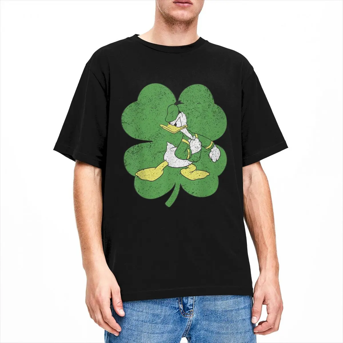 Camisetas Retro de Mickey Mouse para hombre, camisetas del Día de San Patricio, camisetas de algodón, camiseta de manga corta con cuello redondo, camiseta informal de ocio