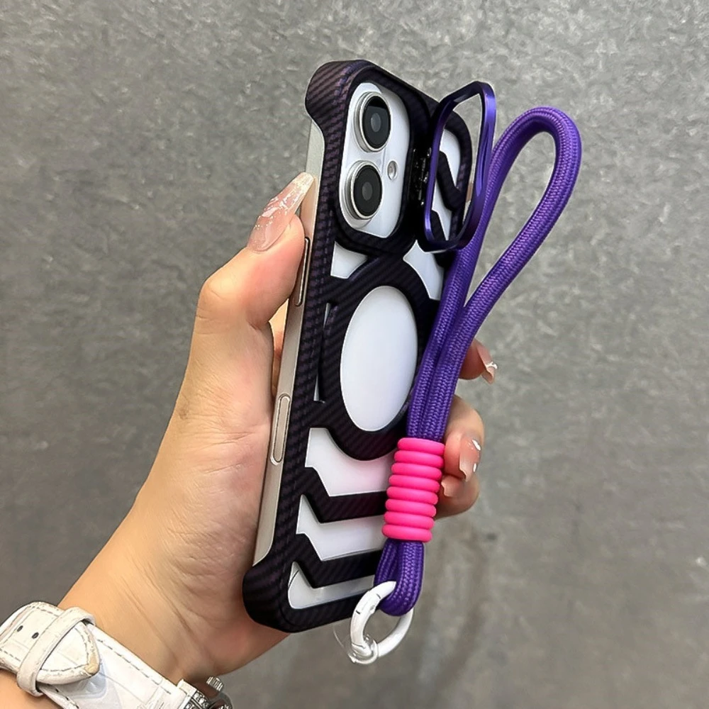 For iPhone 16 Pro Max Case Frameless Magnetic Carbon Fiber Texture, Slim Lens Stand Compatible with iPhone 15 14 13 12 view 3