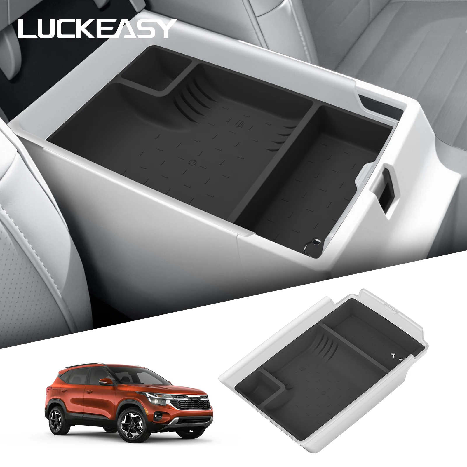 LUCKEASY für Kia Seltos 2026 Auto-Aufbewahrungsbox Innenraum-Zubehör Mittelkonsole Armlehnenbox Aufbewahrungsorganizer Ablagefach