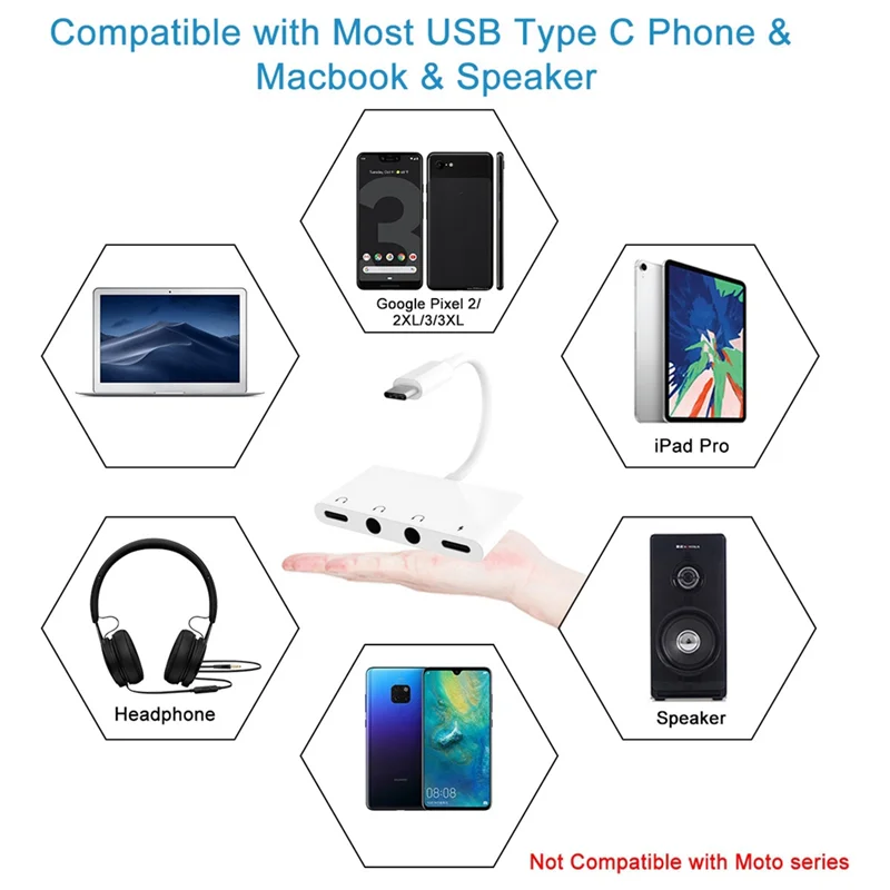 USB C To 3.5Mm Audio Adapter,4 in 1 USB C To Headphone Jack with 3.5Mm Audio Jack and 60W PD Fast Charging Port