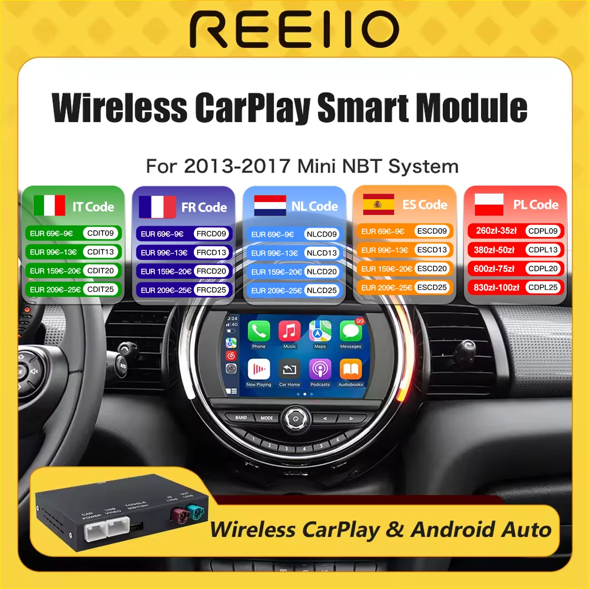 REEIIO Wireless CarPlay Android Auto For BMW Mini R55 R56 R57 R58 R59 R60 R61 F54 F55 F56 F57 Clubman Countryman Hardtop Cooper
