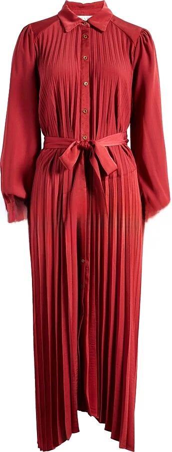 

Высококачественное плиссированное платье с длинным рукавом, модное, для повседневной носки, А-силуэт, V-образный вырез, завышенная талия, простой стиль, осенний сезон