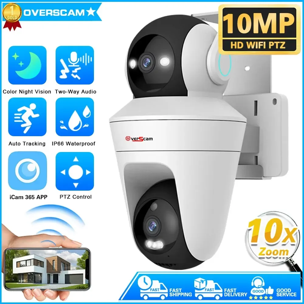 

5K 10MP PTZ IP Camera 10X Zoom WiFi Dual Lens Dual Screen Camera Home Color Night CCTV Surveillance Auto Tracking Smart Life Cam