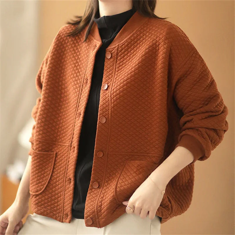 

Women's Plus Large Plaid Jacket Plus Velvet Coat Women's Autumn And Winter Western-Style Loose Baseball Niform Top