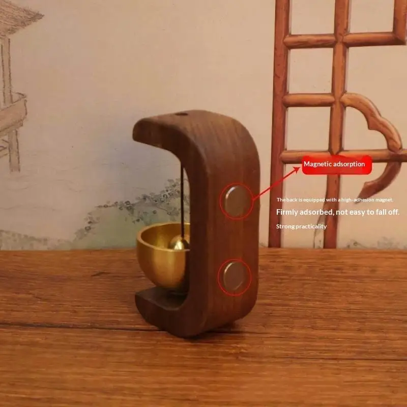 Magnetischer Holztürklingel mit Messingglocke und natürlichem Holzrahmen als Eingangsalarm und Erinnerung – Detail 8