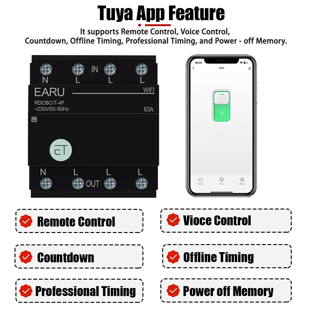 Üç Fazlı WIFI Devre Kesici Akıllı Zaman Zamanlayıcı Röle Anahtarı Tuya Uygulaması ile Sesli Uzaktan Kumanda Akıllı Ev Alexa Google Home