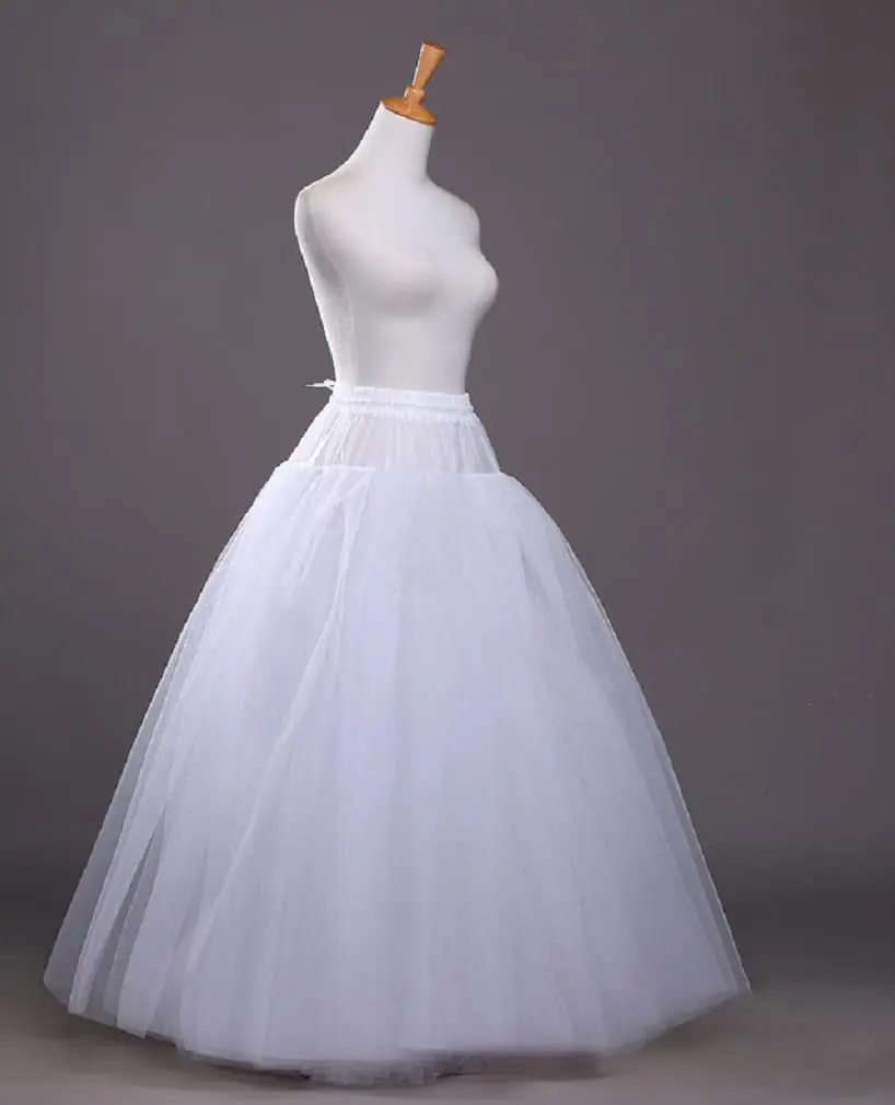 White Wedding Hoopless 4 Layers Tulle  Petticoats Crinoline A-line  Floor Length Slips Underskirt for Bridal Gown