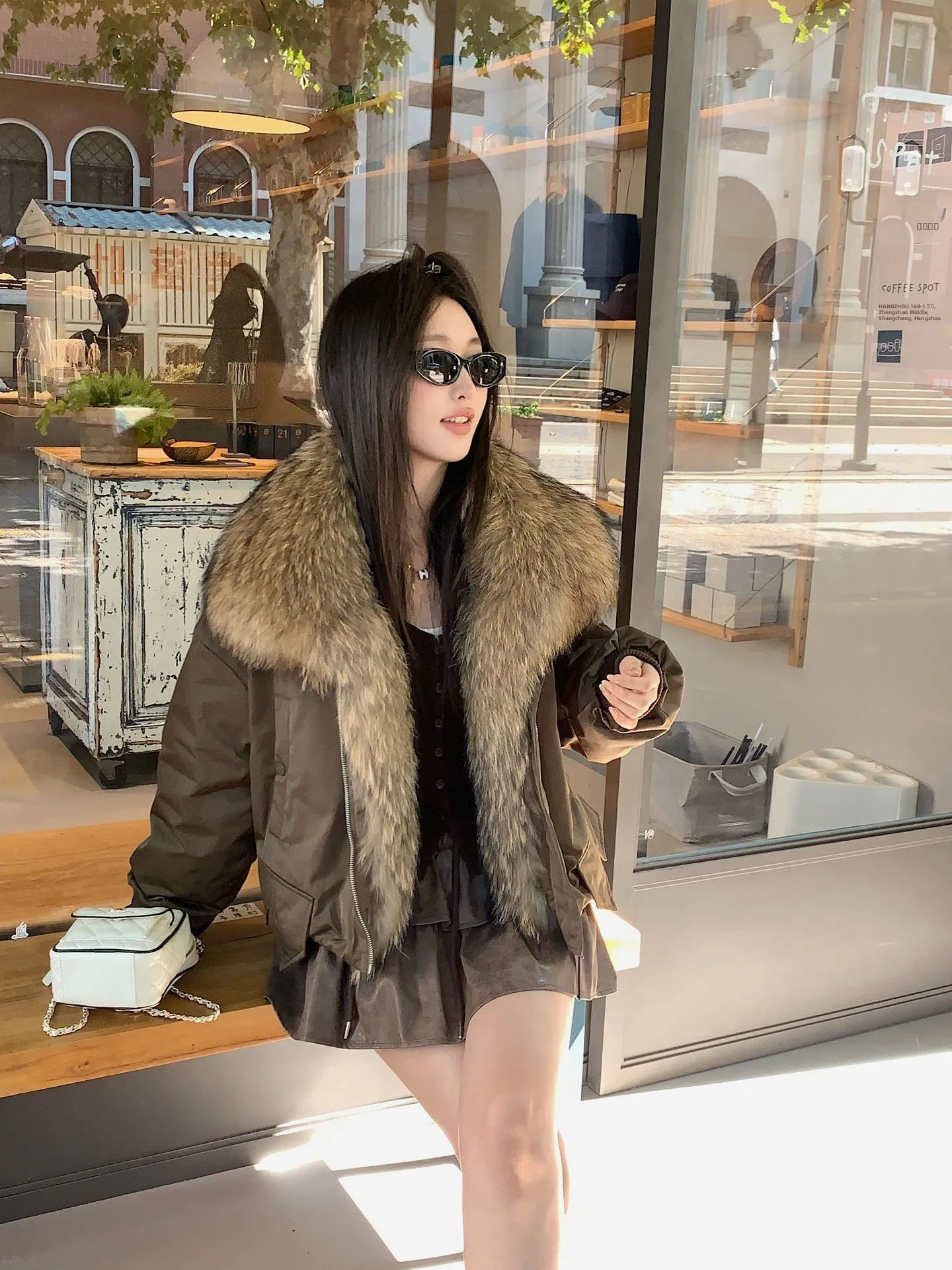 

Sunset Post Road Women's Parka Coat ort Goose down Feather Fur Collar Detachable Leather Fur New Outerwear Winter Coat