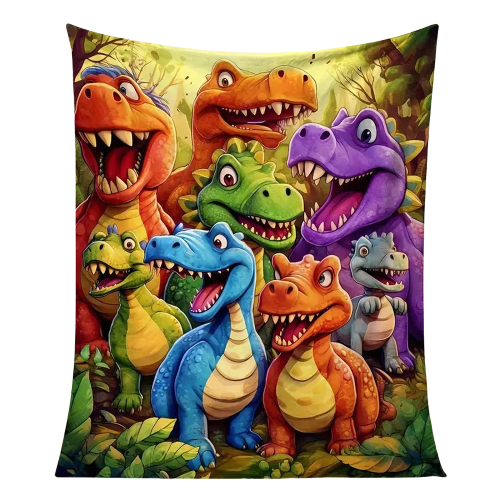 Cute Smiling Dinosaurs HD Digital Print Flannel Plush Dino Throw Blanket Funny Throw Blanket Soft Cozy Flannel Blanket for Kids