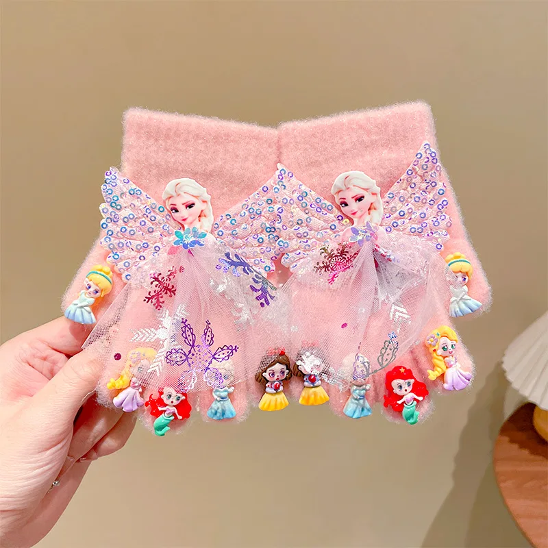 1PCS Elsa Handschuhe Mode Niedlichen Schmetterling Einfarbig Warme Winter Weiche Gestrickte Volle Finger Handschuhe Kleinkind Kind Anti-kälte