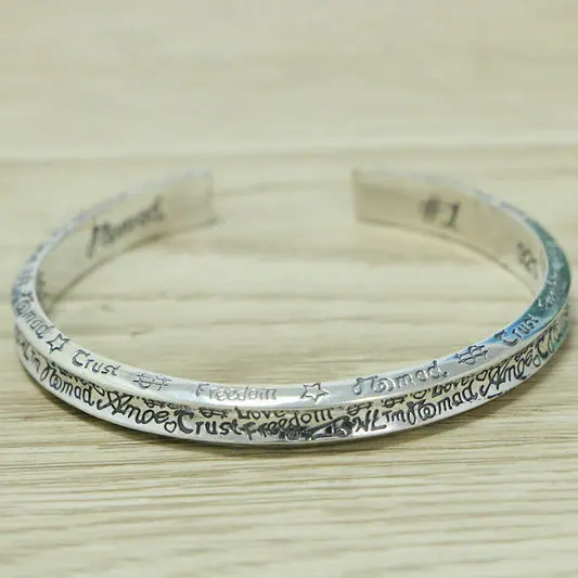 Wholesale S925 Sterling Silver English Letter Graffiti Pattern Men's and Women's Bracelets Japanese and Korean Vintage Personali