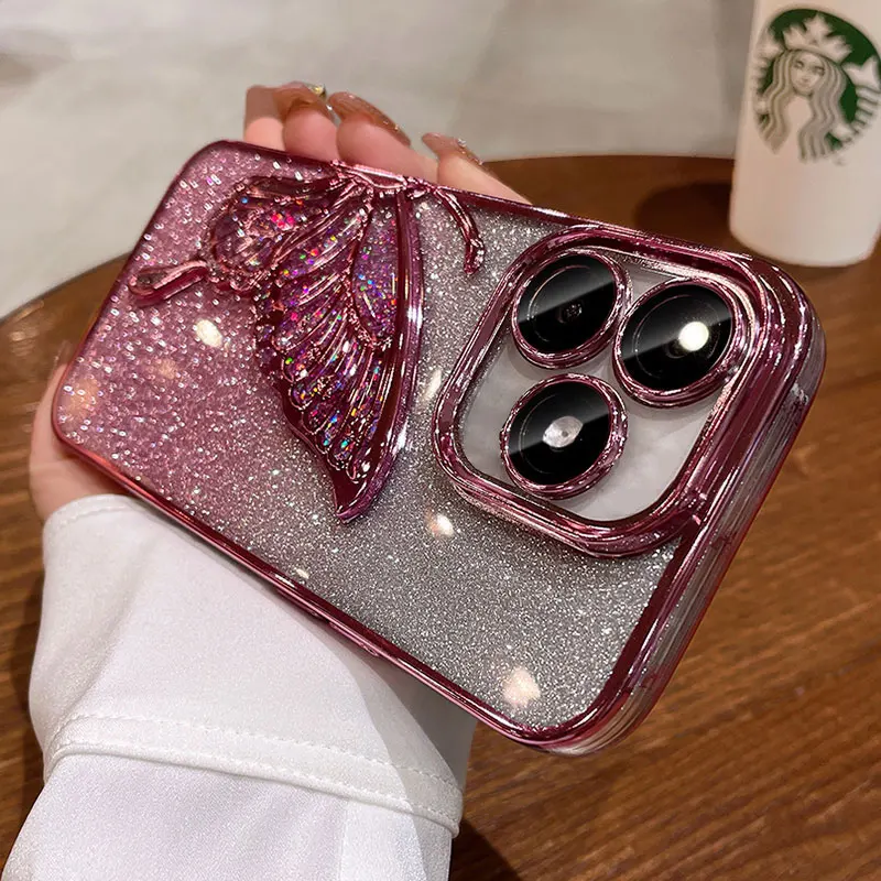 RedmiNote14 5G Case Luxury,Bling Quicksand Butterfly Case For Xiaomi Redmi Note 14 13 12 pro plus 14C 13C 12C Shockproof Cover