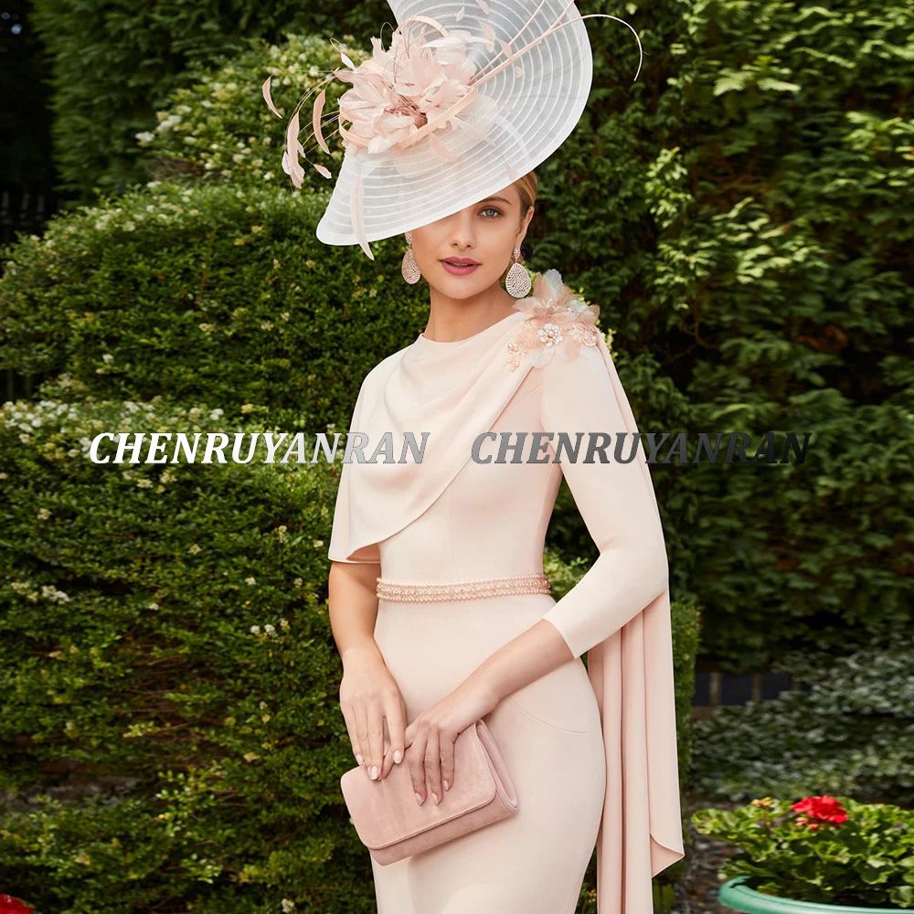 Simple Mother of the Bride Dresses 2022 3D Flower Sheath Wedding Guest Gowns Short Sleeves Elegant Dress Women For Wedding Party