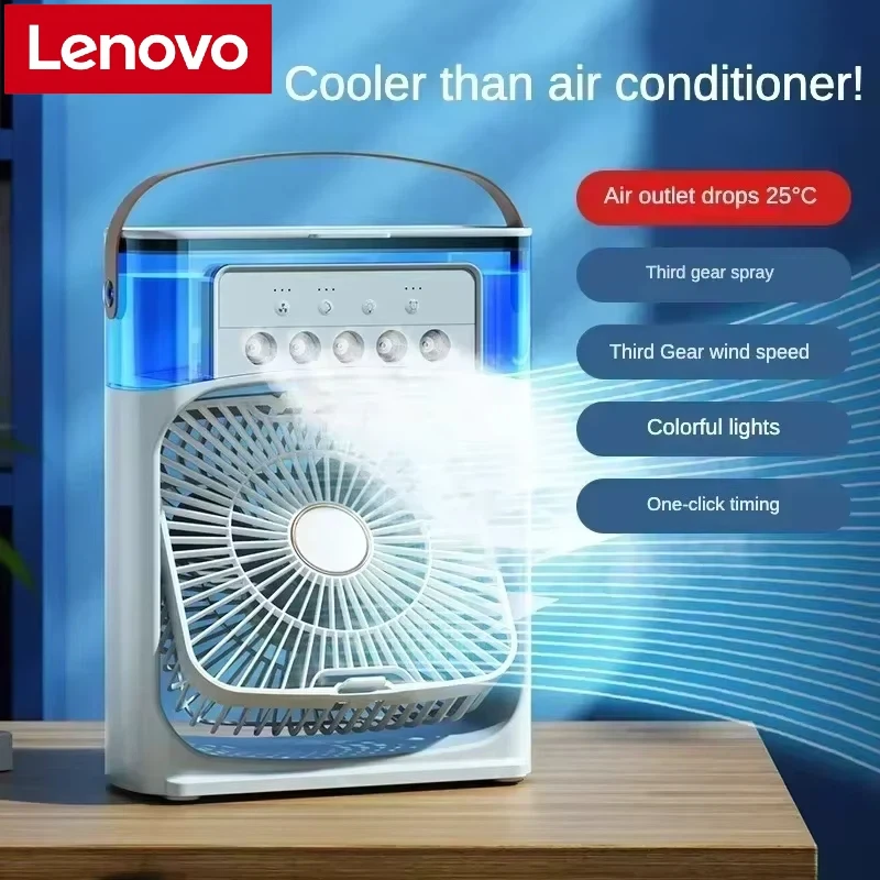 Lenovo Portable Humidifier Fan Air Conditioner Household Small Air Cooler Hydrocooling Air Adjustment For Office 3 Speed Fan New