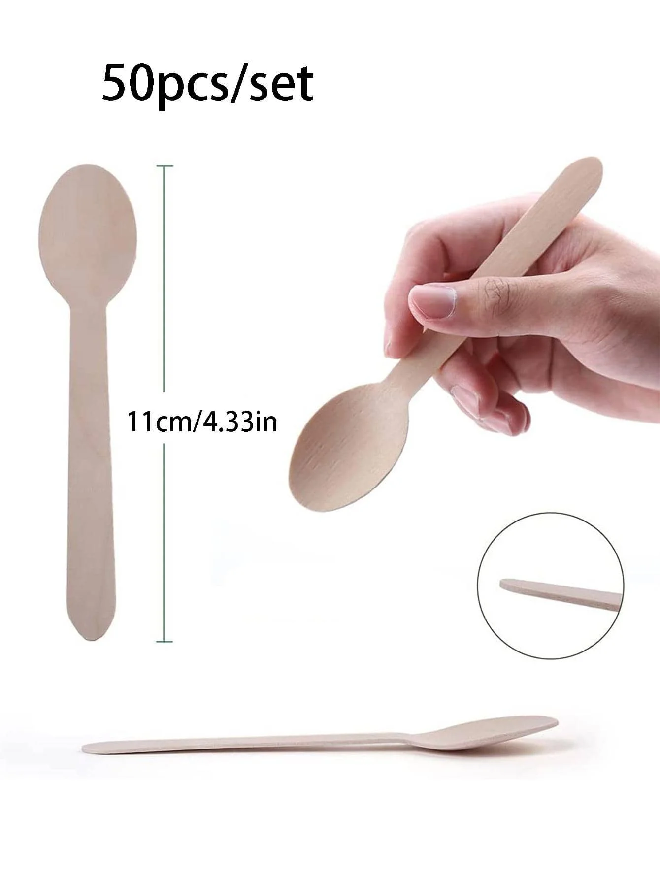 50PCS/PACK 11CM Reusable Wooden Spoon Party Utensils