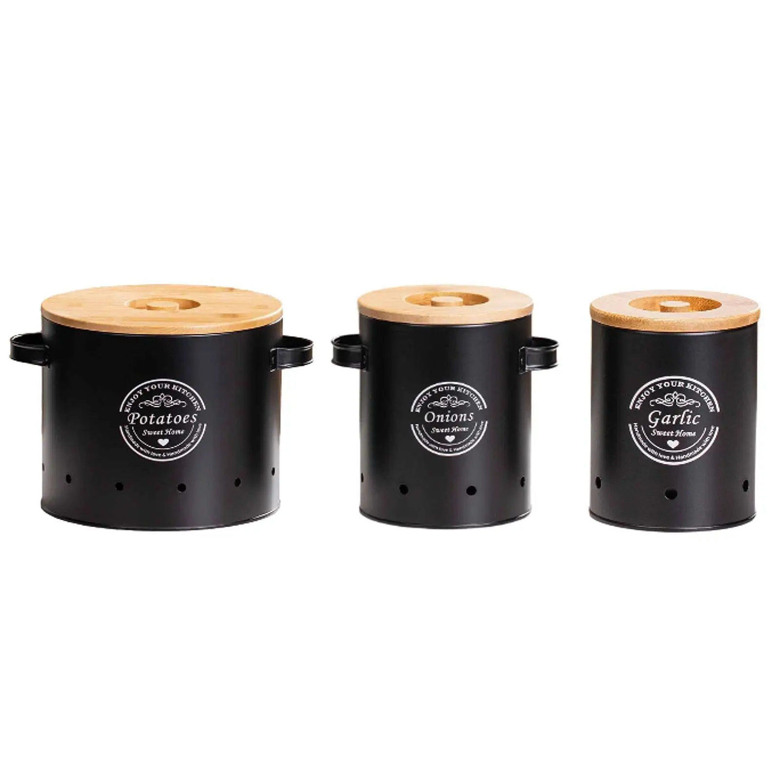 Vegetable Storage Canister with Bamboo Top And Handle for Kitchen