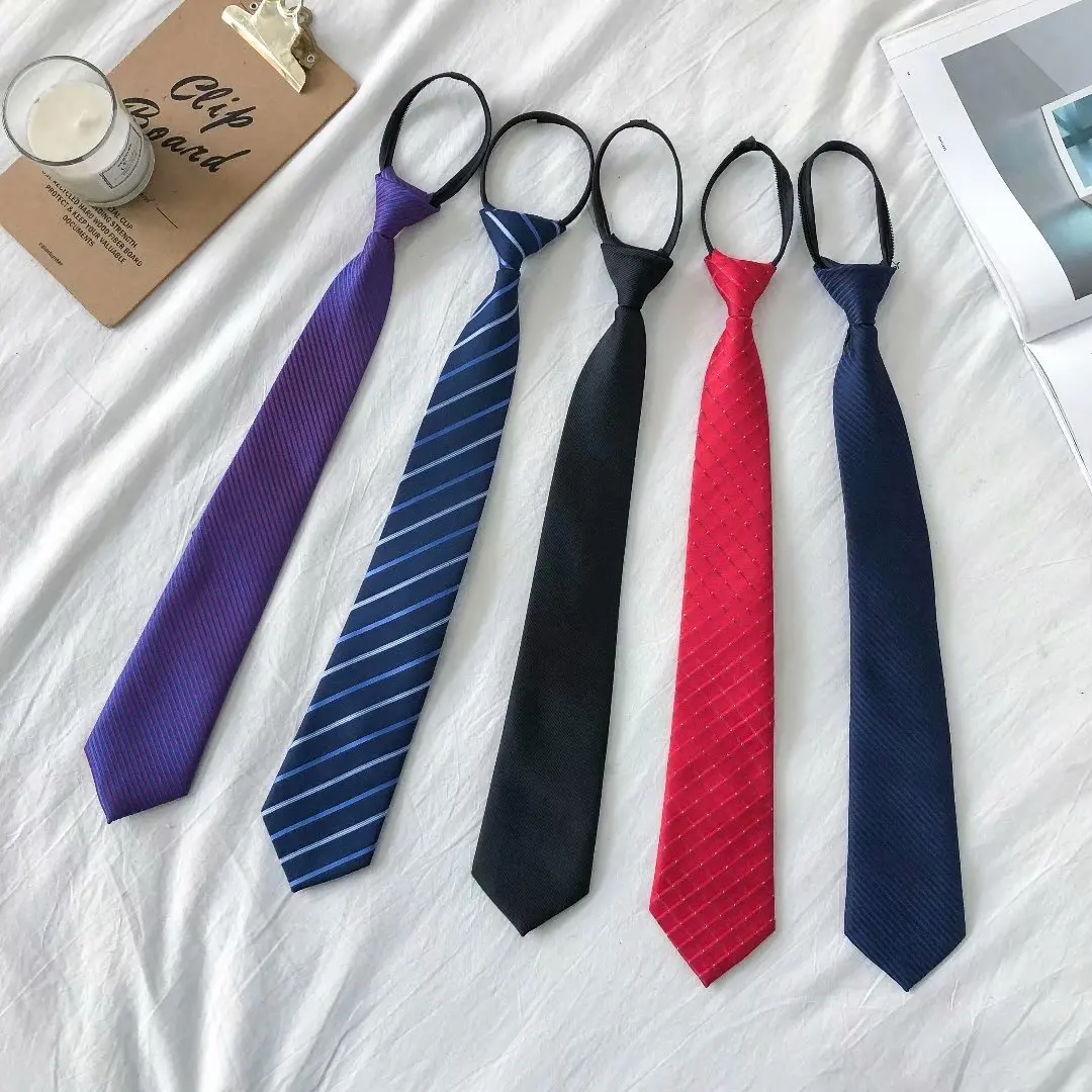 

Zipper Lazy Tie Men's Shirt Collar Korean Style Stripe Pattern Easy Wear No Tying Required Fashionable Male Accessory