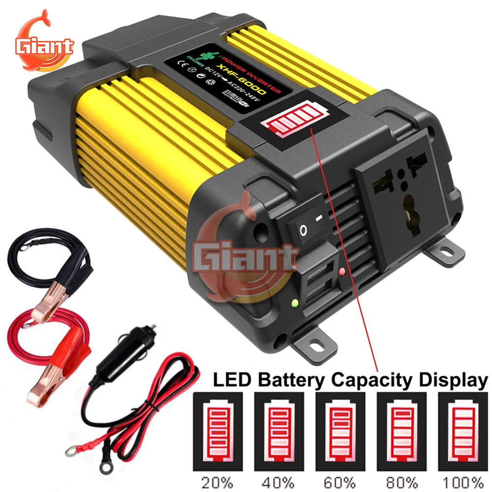 12V to 240V/110V Car Inverter Vehicle Mounted Inverter Dual USB Power Bank Multi-function Transformer Converter 4000W/6000W