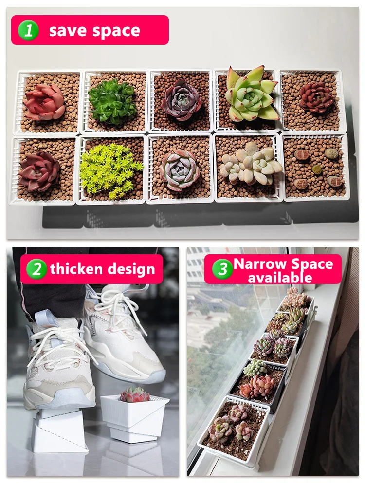 Meshpot Quadratische Sukkulenten-Pflanztöpfe mit Drainageschale – Blumentöpfe im nordischen Stil für Kaktus, Lithops, Pflanzen, Hausgarten – Detail 10